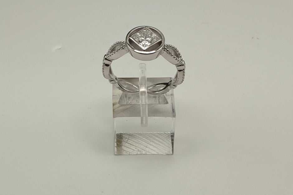 NA Ring Service Symbol with Cubic Zirconia Stone Center and cz accents around band .925