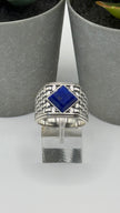 NA Sterling Silver .925 Men's Basket Weave Ring with Genuine Blue Lapis