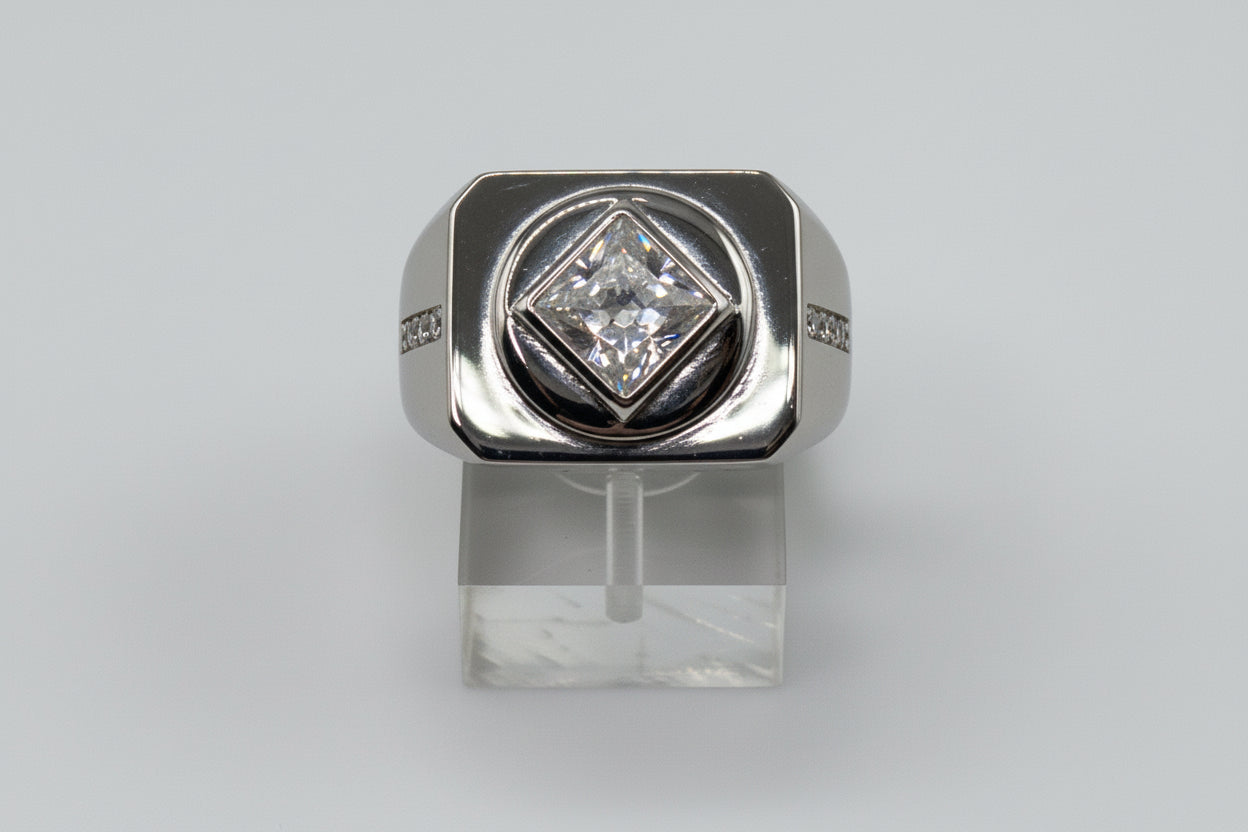 NA Service Symbol Ring with a large Cubic Zirconia Stone .925