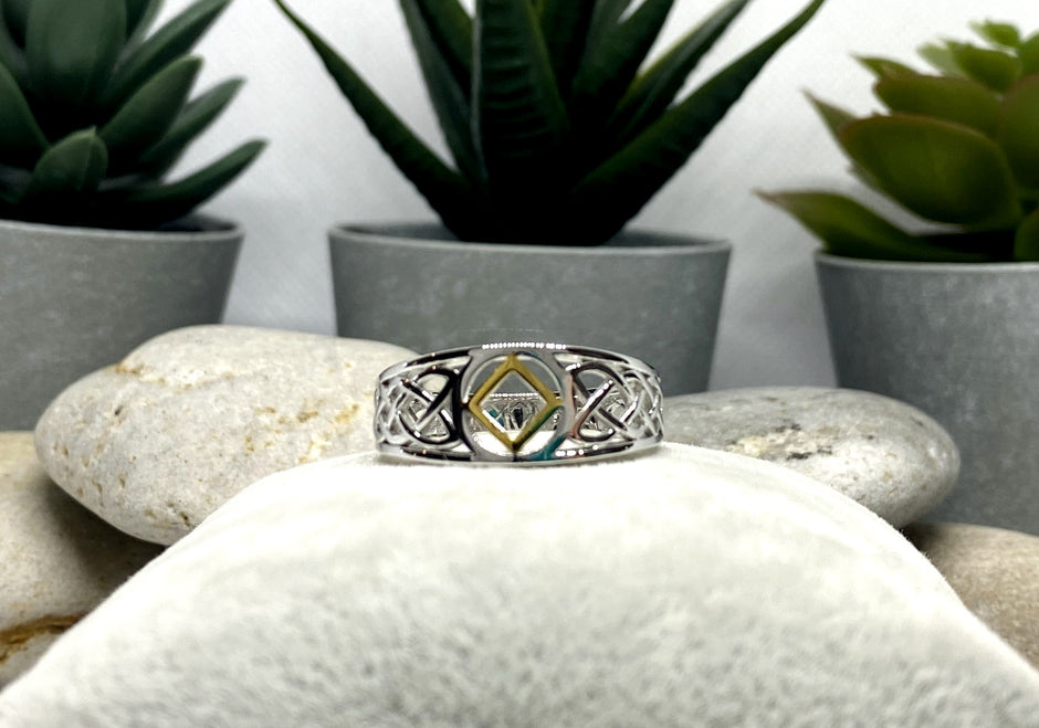 NA service symbol sterling silver ring with Celtic design and 18 k gold NAR-16 image 0