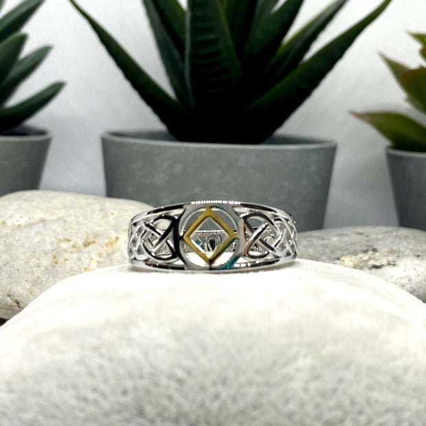 NA service symbol sterling silver ring with Celtic design and 18 k gold NAR-16 image 0