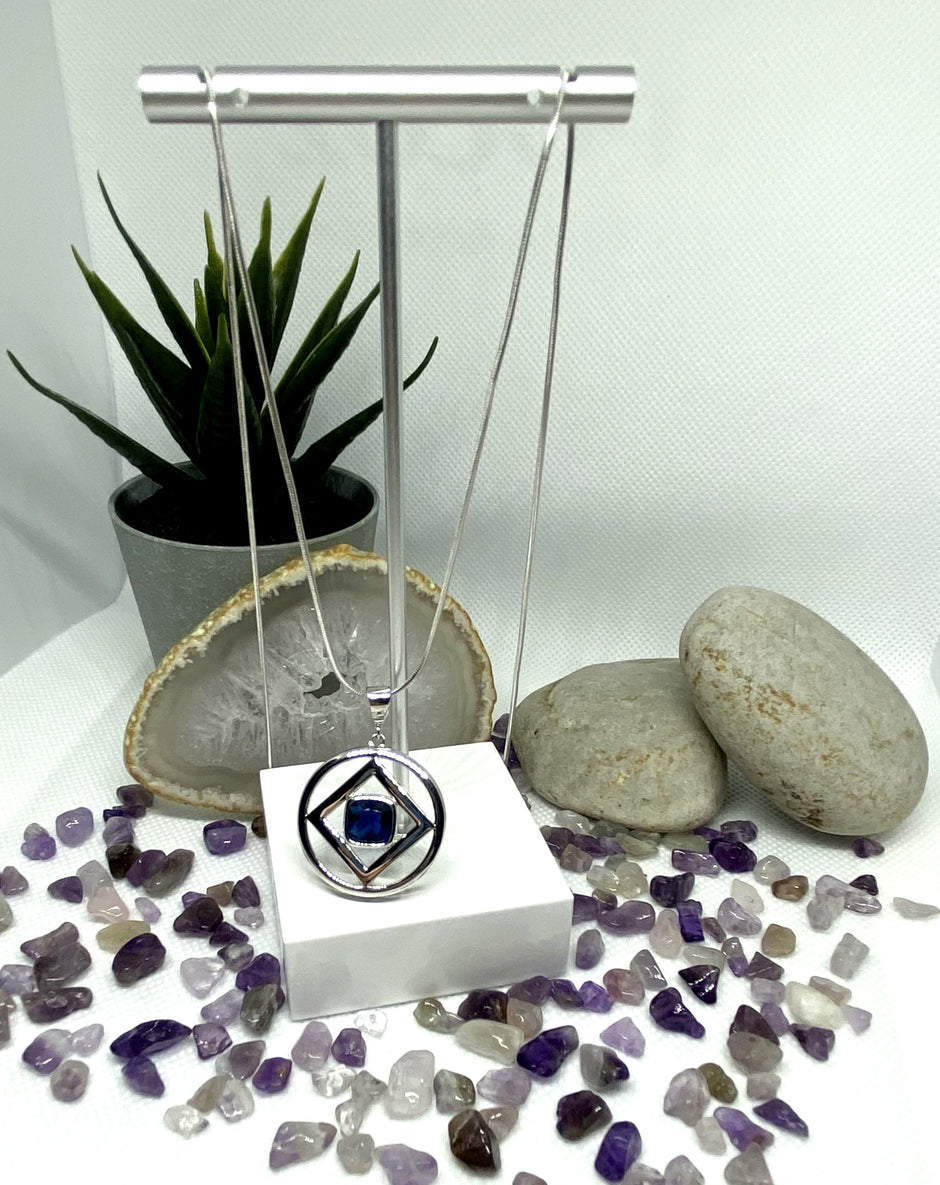 Large NA service symbol Pendant .925 sterling silver with colored cubic zirconia image 3