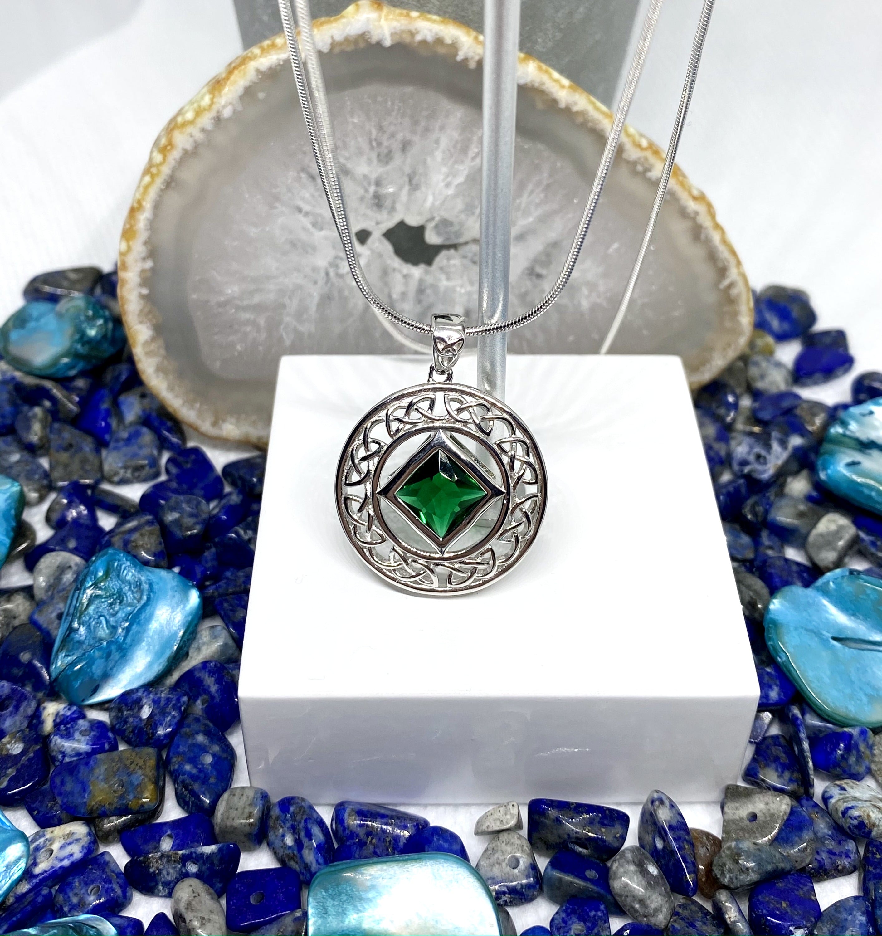 NA Service Symbol Celtic Pendant with CZ stone in center image 1