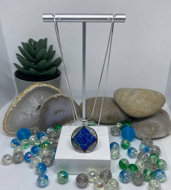 NA Service Symbol Australian Opal and Mother of Pearl Pendant .925 sterling image 1