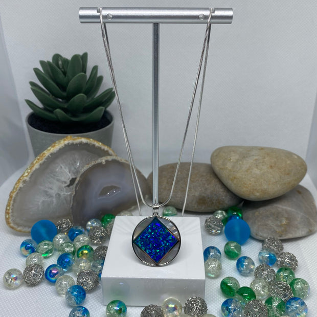 NA Service Symbol Australian Opal and Mother of Pearl Pendant .925 sterling image 1