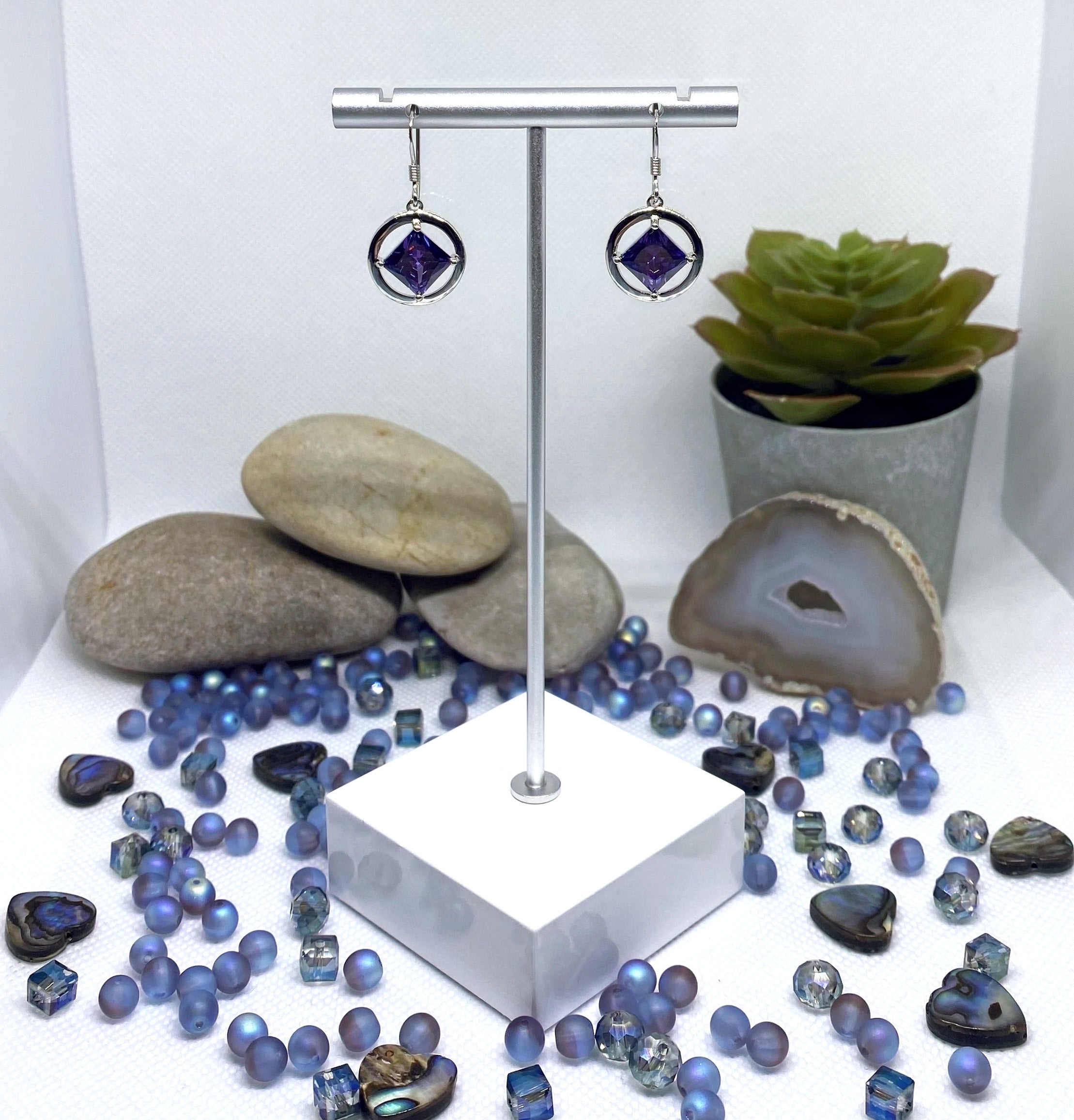 Medium Sterling Silver NA Earrings with stones NAE-08 image 6