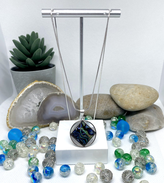 NA Service Symbol Abalone and mother of pearl Pendant .925 sterling image 1