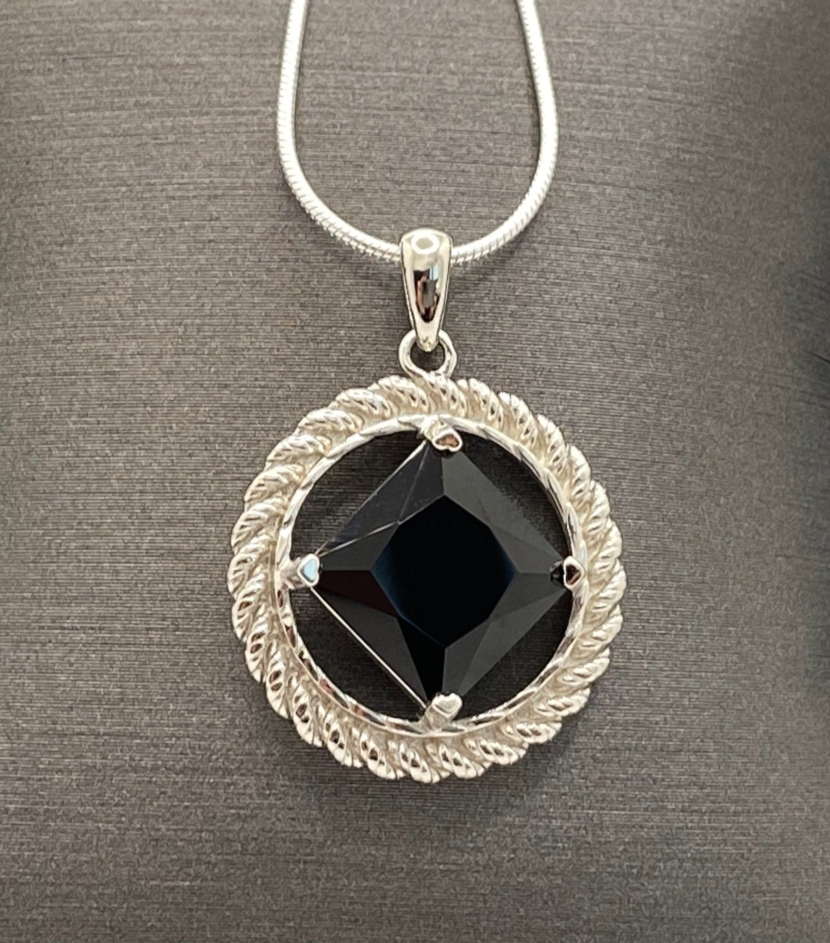 Large  NA Service Symbol Pendant with Black Onyx .925 sterling silver image 0