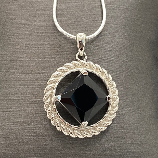 Large  NA Service Symbol Pendant with Black Onyx .925 sterling silver image 0