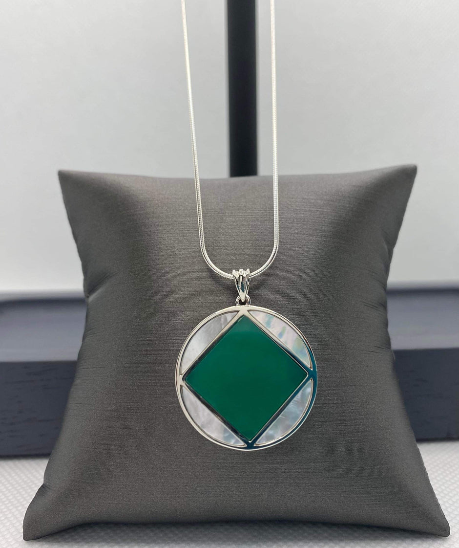 NA Service Symbol Green Agate and Mother of Pearl Pendant image 0