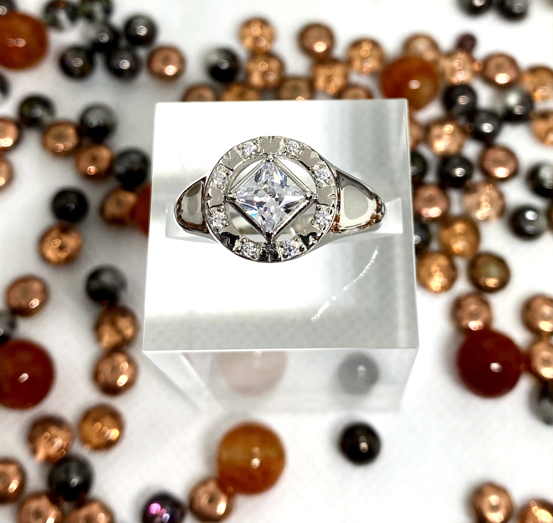 NA service symbol sterling silver ring with cubic zirconia NAR-04 image 0