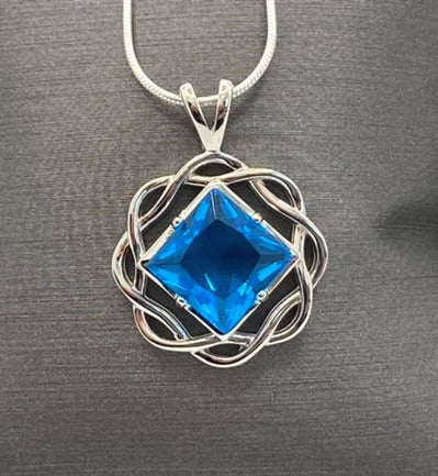 Medium Basket Weave Service Symbol Pendant with Birthstone .925 sterling silver image 1