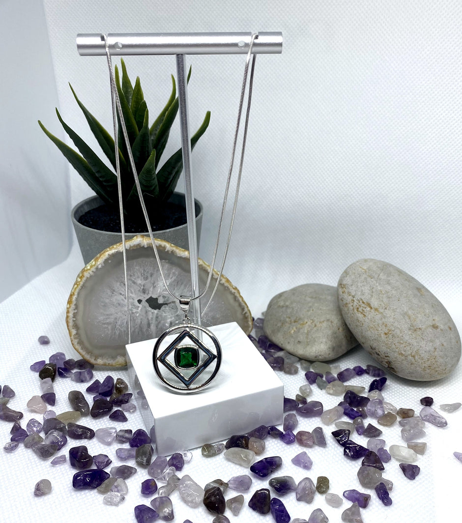 Large NA service symbol Pendant .925 sterling silver with colored cubic zirconia image 1